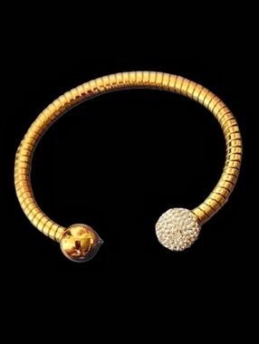 Gold Cuff Bracelet, Minimalist Bangle With Crystal Accents